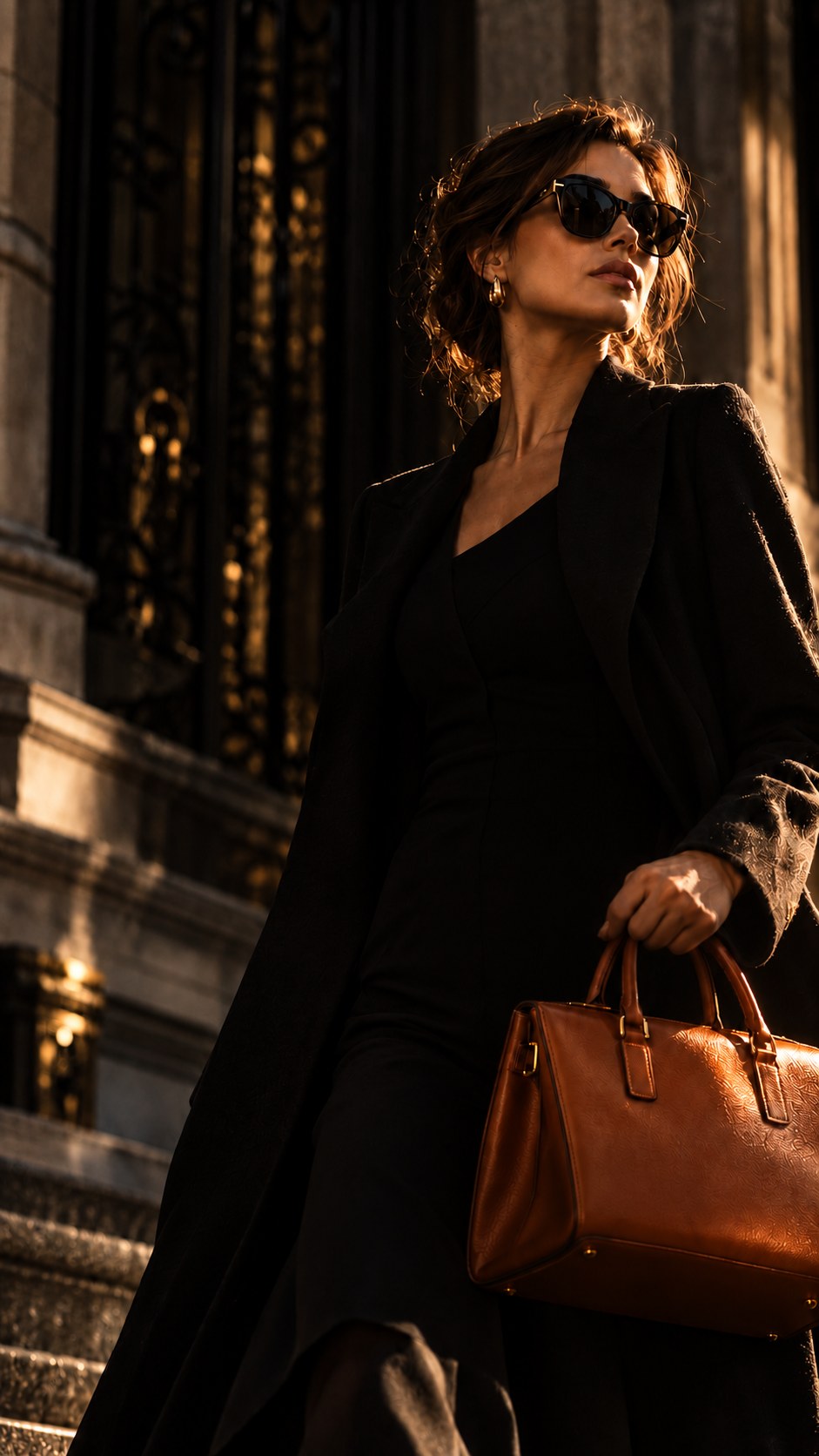 Woman wearing sunglasses and carrying a handbag